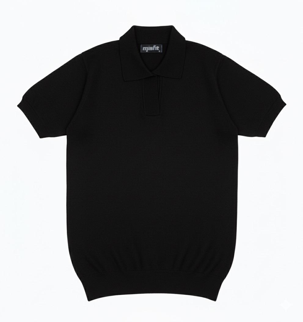 BLACK KNITTED POLO