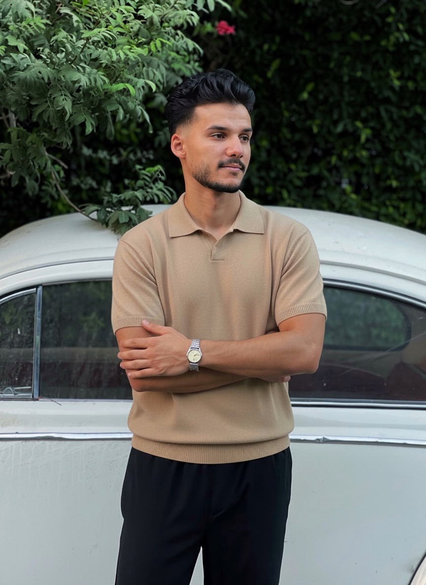 BEIGE KNITTED POLO